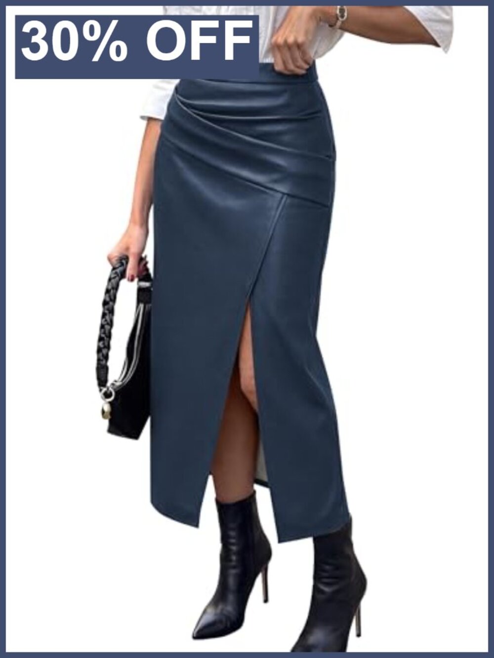 Faux Leather Long Skirt Asymmetrical Draped Wrap Pencil Skirt Work